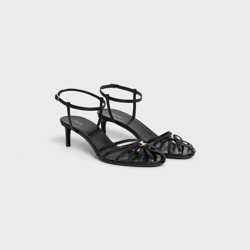 CELINE Triomphe Strappy Heeled Lambskin Leather Sandals size 36